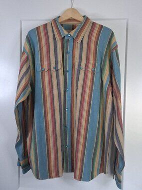 Scully Brushpopper Southwestern Multi-Stripe Western Snap Shirt Men's 2XL Cotton